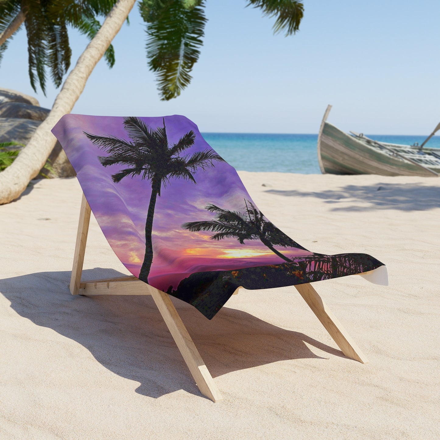 Palm Purple Sunset Beach Towel