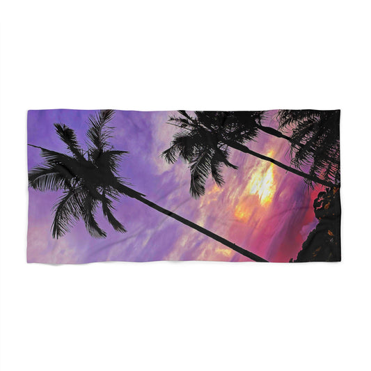 Palm Purple Sunset Beach Towel