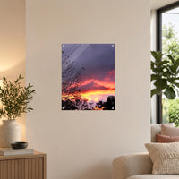 Violet Afterglow — 40 × 50 cm acrylic wall mock-up; simulated reflections