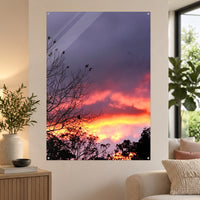 Violet Afterglow — 70 × 100 cm acrylic wall mock-up; simulated reflections