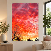 Sky on Fire — 70 × 100 cm acrylic wall mock-up; simulated reflections