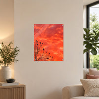 Ember Dance — 40 × 50 cm acrylic wall mock-up; simulated reflections