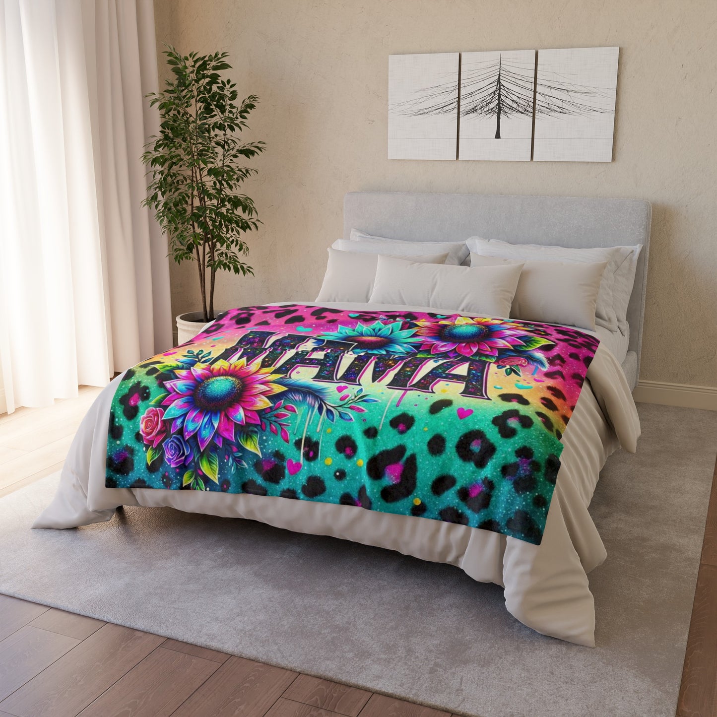 Soft Polyester Blanket MAMA Leopard