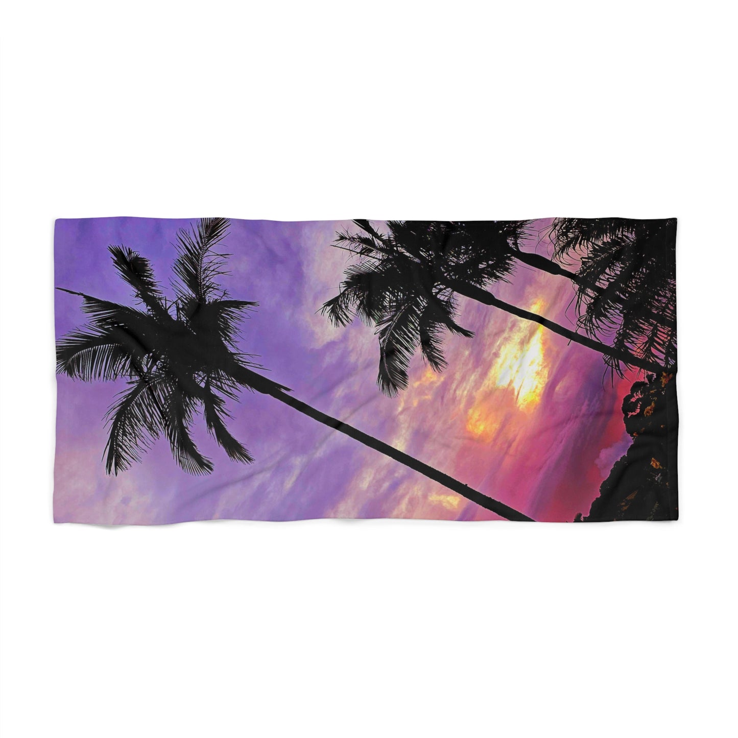 Palm Purple Sunset Beach Towel