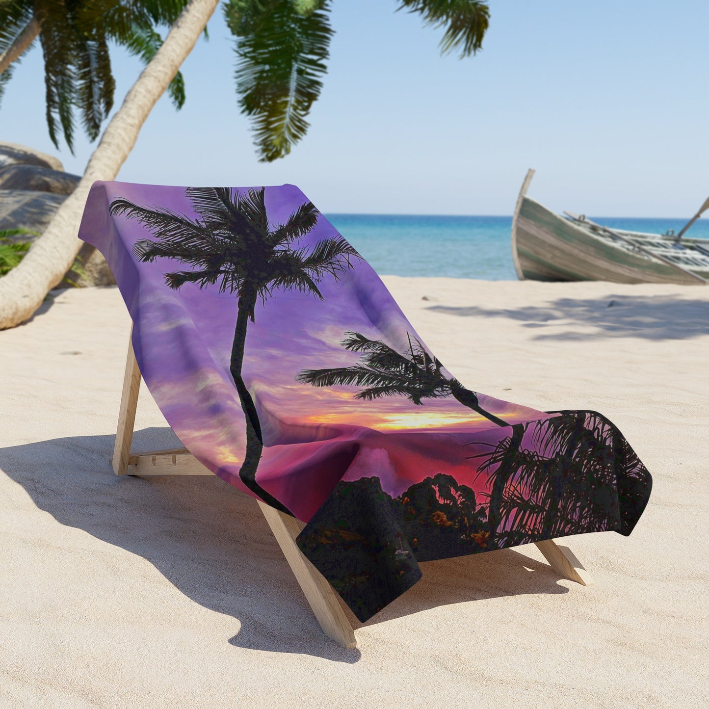Palm Purple Sunset Beach Towel